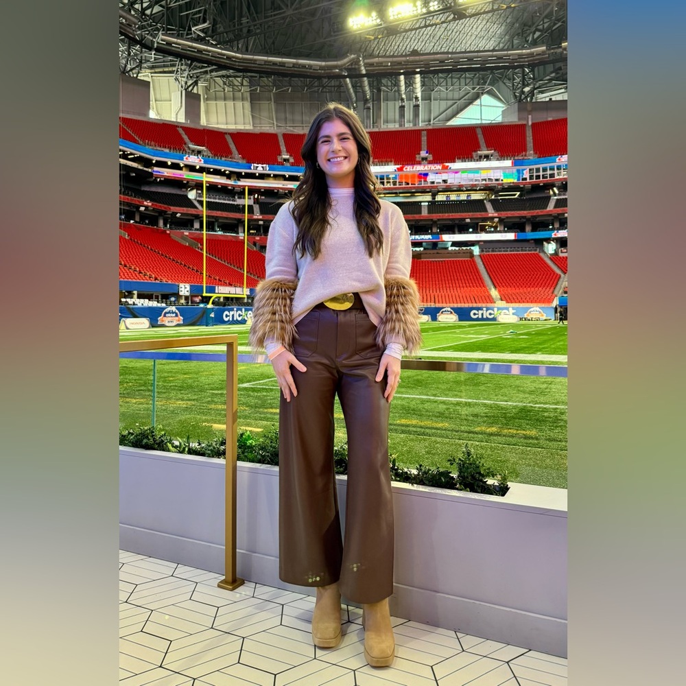 The Colette Cropped Wide-Leg Pants by Maeve: Faux-Leather Edition Brown Size 29 - Picture 5 of 9